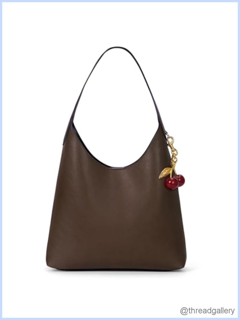 Vegan Leather Hobo Shoulder Bag Slouchy Tote with Cherry Charm